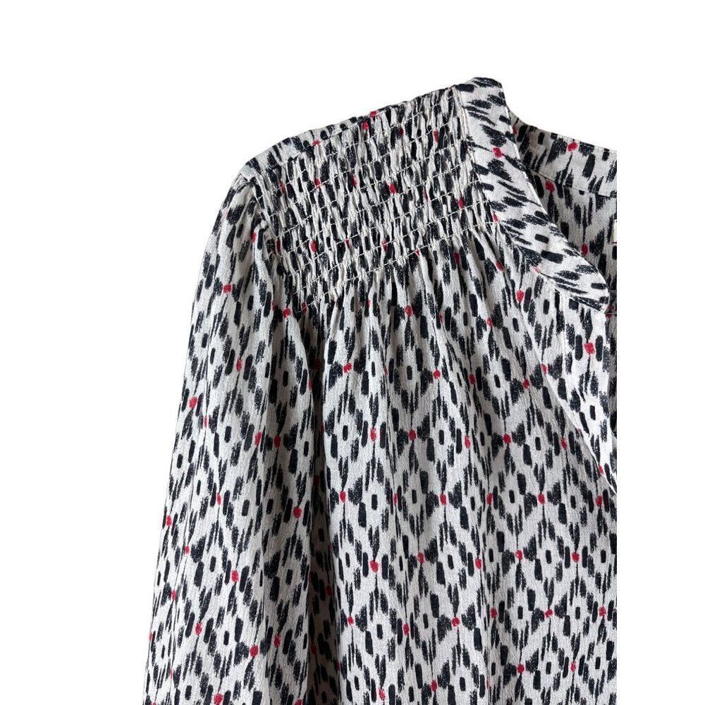Xirena Aimi V-Neck Popover Printed Lightweight Blouse Small Chalk Boho Casual - Picture 3 of 11